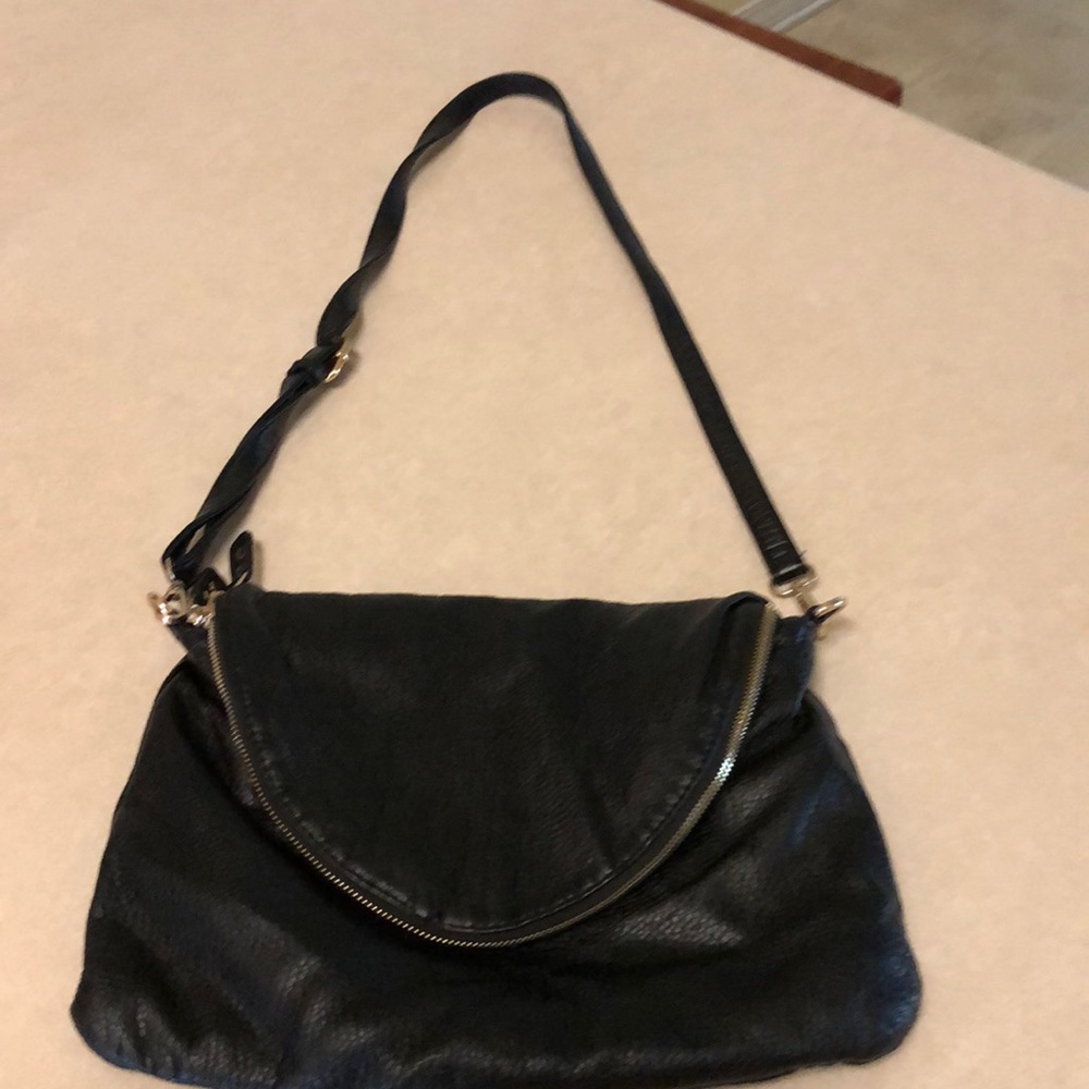 Black leather shoulder purse